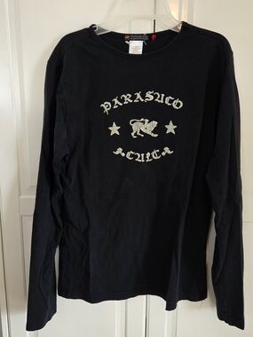 Parasuco Black Long-Sleeve Logo Tee with Cream Graphics